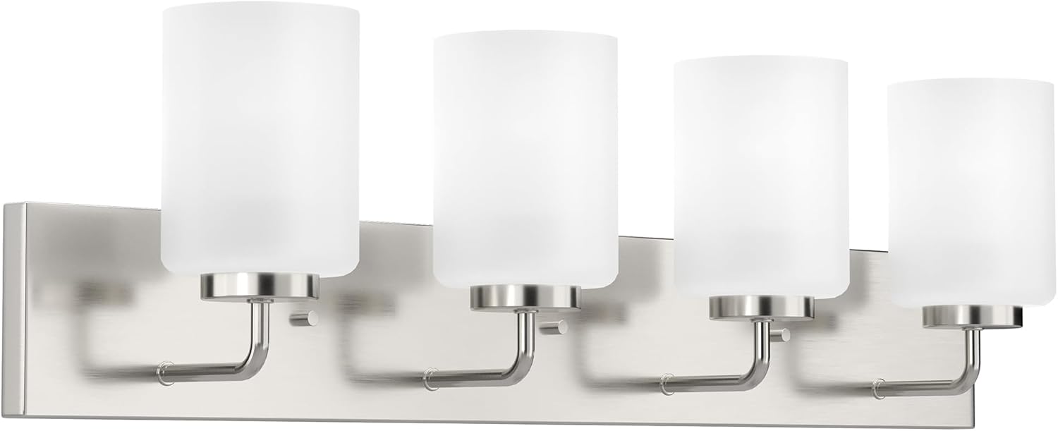Progress Lighting Merry Collection 4-Light Etched Glass Brushed Nickel Transitional Bath Vanity Light