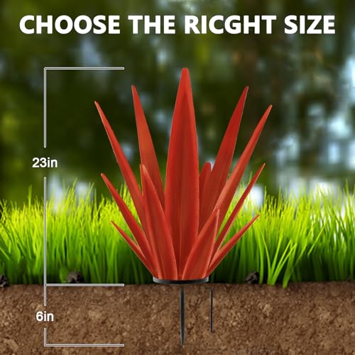 Image of Enlarge Metal Plants Tequila Rustic Sculpture, Outdoor Patio Yard, Home Decor Hand Painted Agave Garden Statue, Outdoor Lawn Ornaments Yard Stakes for Mom Gift (1 RED Large)