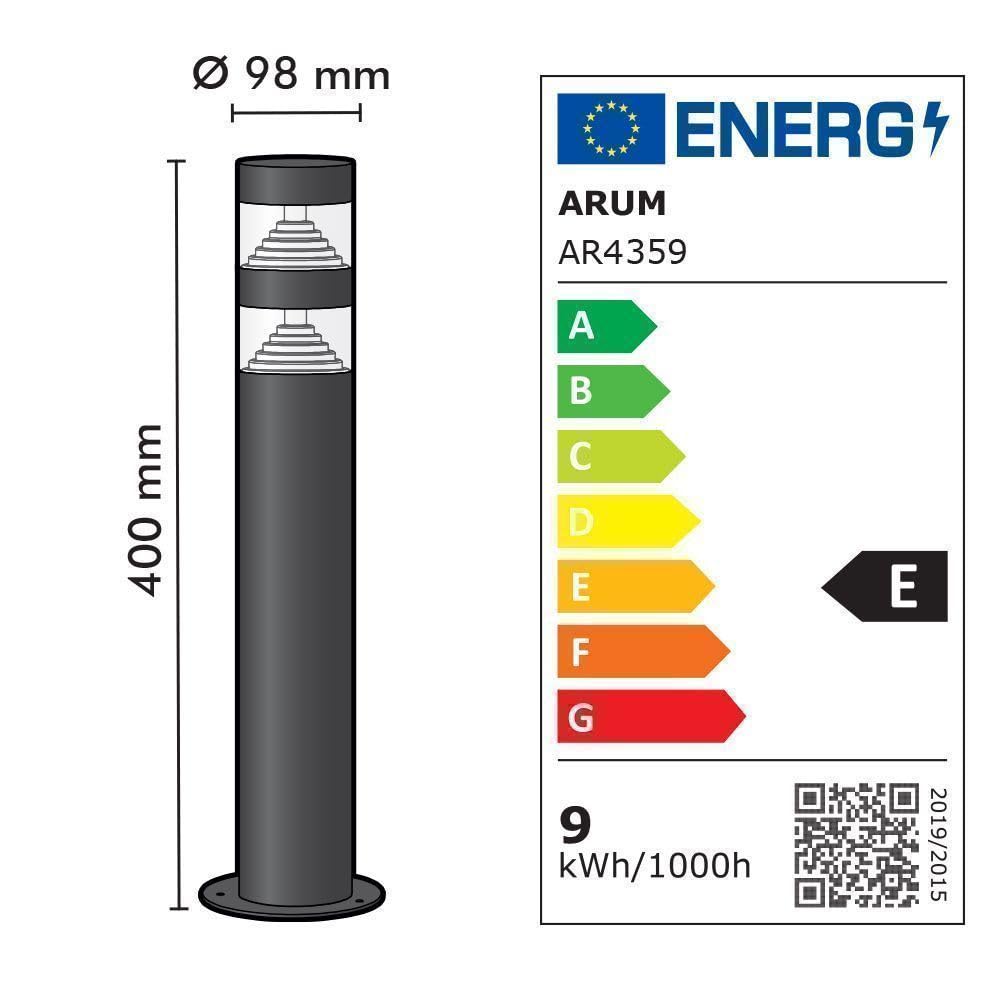 Arum Paletto da giardino LED per esterni NORA 40 cm – Potente 9 W (Eq. 80 W/1000 lumen, acciaio inossidabile, nero opaco, impermeabile IP44, luce bianca neutra 4000 K