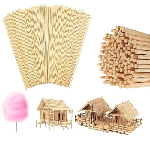 WOKICOR 200 pièces Bâtonnets de bois 300mm x 3mm, Baguette bois pour DIY, Bâton barbe à papa, Tiges rondes bambou lisses, Artisanat, Jardinage, Bricolage...