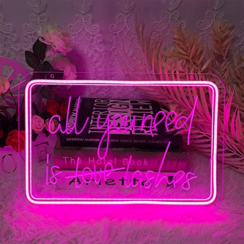 Image of Neon Sign All You Need Is Lashes For Wall Decor 3D Art Carving Design Indoor Bedroom Led Neon Signs Backdrop Flex Christmas Party Wedding Living Room Birthday Gift(Pink,USB,40x27CM)