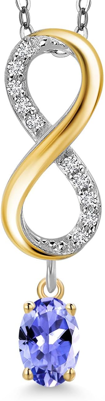 Gem Stone King 925 Silver and 10K Yellow Gold Blue Tanzanite and Lab Grown Diamond Pendant Necklace for Women | 0.98 Cttw | Gemstone December Birthstone | Oval 6X4MM | With 18 Inch Chain