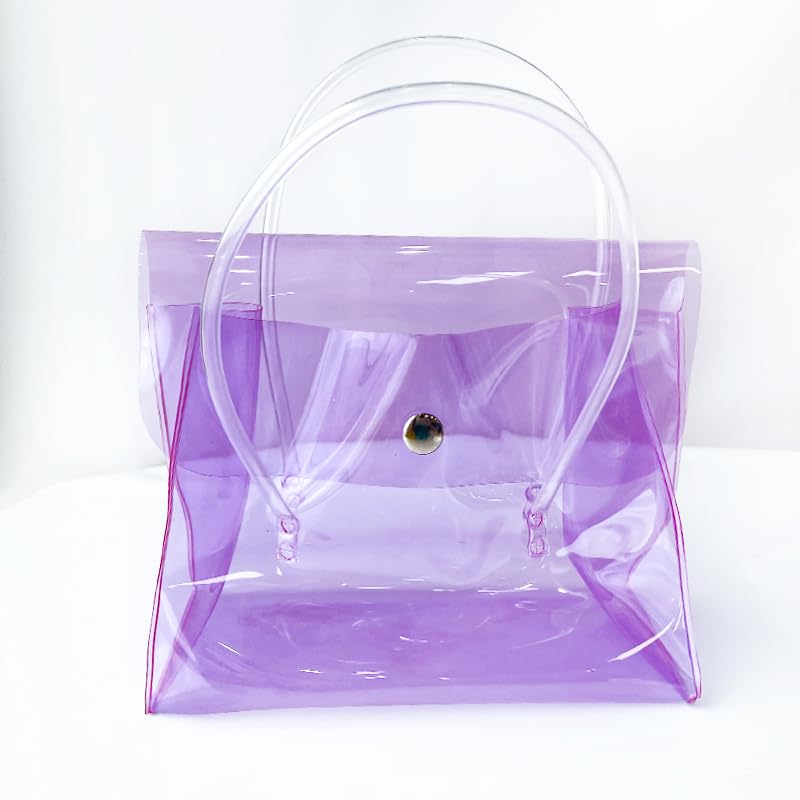 2PCS Clear Plastic Tote Bags with Buttons Closed, Simple Beach Bag Cosmetic Storage Bag for Girls.2