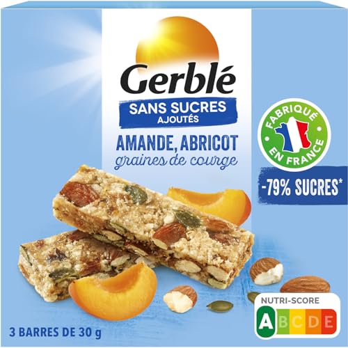 Barres céréales amandes abricot Gerblé pour la pause de l'après-midi au bureau et sport