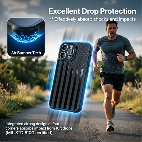 KITATA Magnetic Charging Case for iPhone 15 Pro Max 6.7" American Flag US USA Patriotic Design Print [Compatible with MagSafe] Shockproof Protective Unique Cool Aesthetic Pattern Matte Black TPU by KITATA - Used condition - Image 7