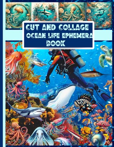Cut And Collage Ocean Life Book Ephemera: Single-sided decorative paper for junk journaling , scrapbooking, decoupage, card making, and mixed media of authentic cuts out and collage material. image 2