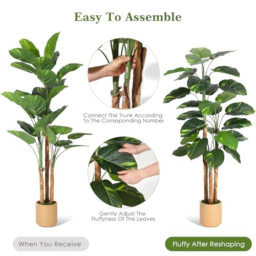 GarveeHome Artificial Plant Indoor 6ft, Fake Tree with Decorative Planter,Tall Faux Floor Plants,Indoor and Outdoor Artificial Scindapsus Aureus Trees for Home Office Decor