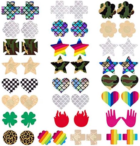 FOZZA 25 Pairs Nipple Cover, Multi Design Breast Pasties, Satin Adhesive Nipple Pasties, Disposable Nipple Stickers for Women