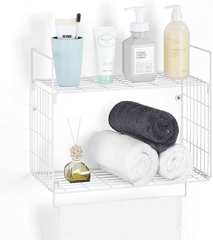 Bathroom Towel Rack with Towel Bar Metal Wire Bathroom Shelves Wall Mounted Towel Storage