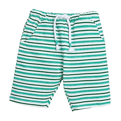 Image of Hopscotch Boys Cotton Stripe Print Shorts in Green Color