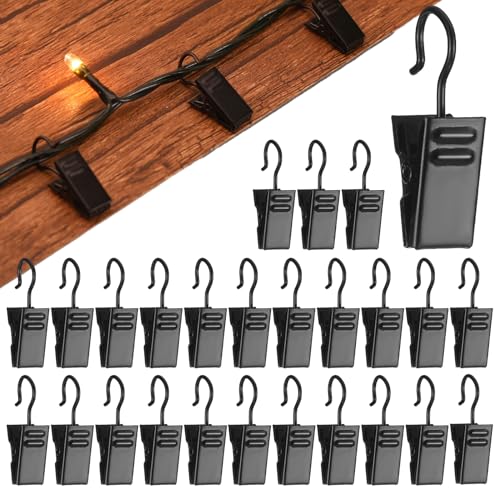Gisafai Christmas Asphalt Shingles Roof Light Clips Mini Light Clips for Gutters Hooks for Hanging Christmas Outdoor Decoration, Electroplated Iron(Black,50 Pcs)
