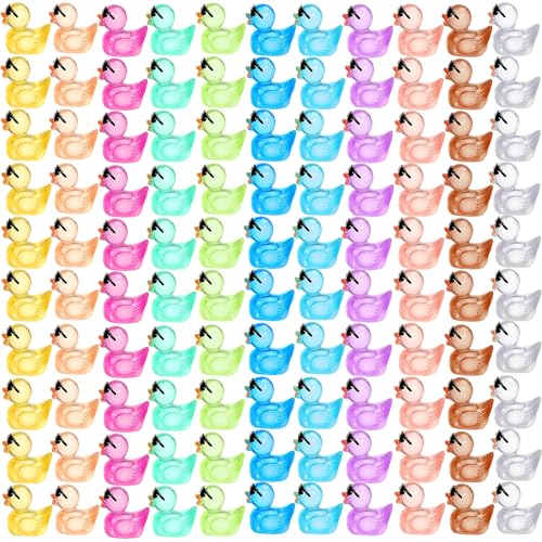CHAKANLX 110pcs Luminous Sunglasses Mini Resin Duck 11 Colors Little Small Ducks Glow in The Dark Duck Figures for Dollhouse Aquarium Decor Micro Fairy Garden Landscape Hide and Seek Prank Toys