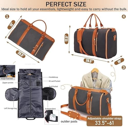 Image of FUOCO Carry On Travel Trolley Bag, PU Leather Mega Garment Duffle Bag for Women Men, Convertible Duffle Bag for Travel, 2 in 1 Hanging Suitcase Suit Traveling Bag 1 Year Warranty (Black Tan)