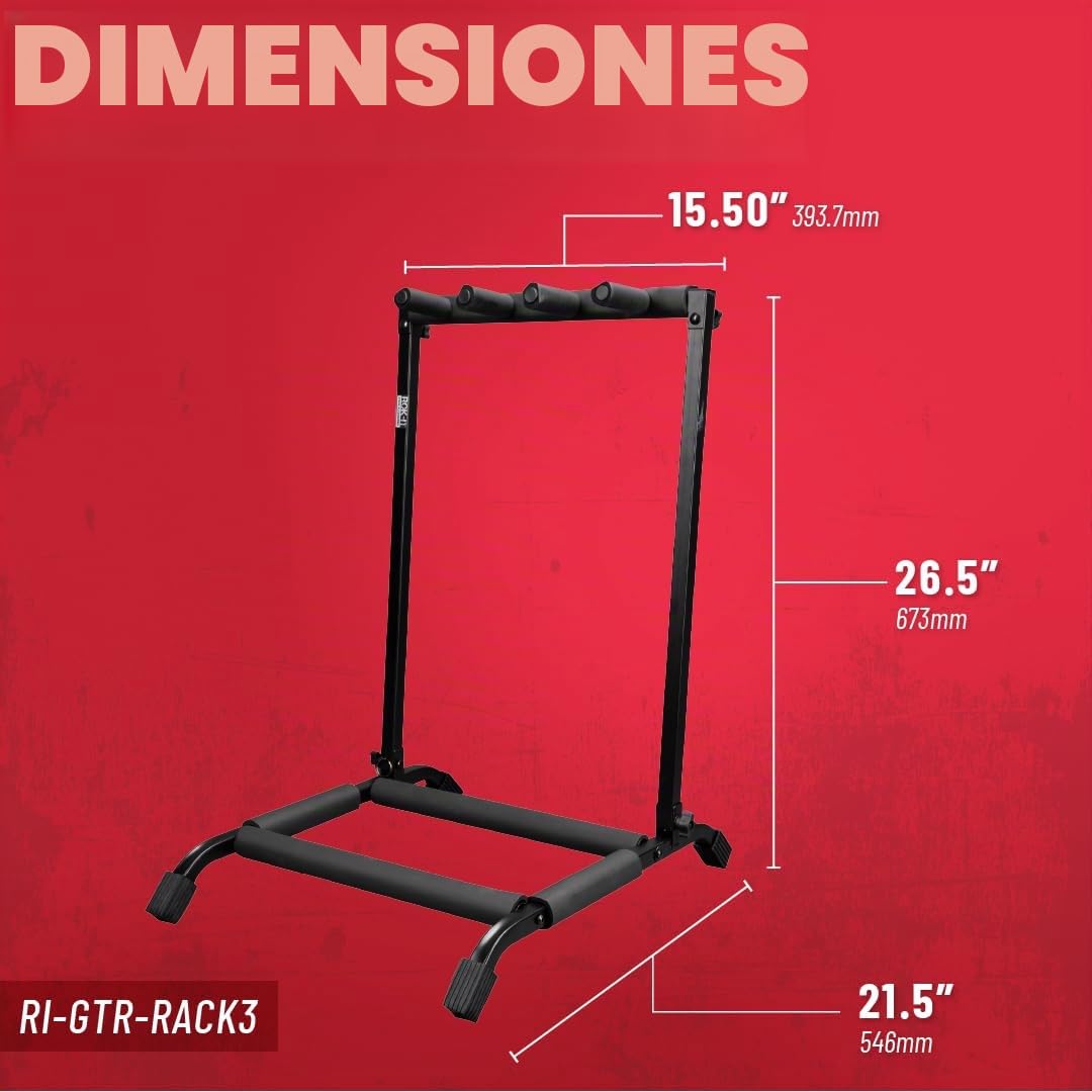 Gator Frameworks Rok-It soporte plegable para 3 guitarras – Compatible con guitarras acústicas, eléctricas o bajos – Portátil, resistente, ocupa poco espacio (RI-GTR-RACK3)