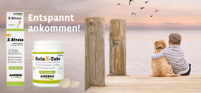 Anibio Relax-Tabs 180g X-Stress - bei Reisen, Angstzuständen, Feuerwerk, Gewitter, Angst mit Tryptophan & Kräutern für Hunde