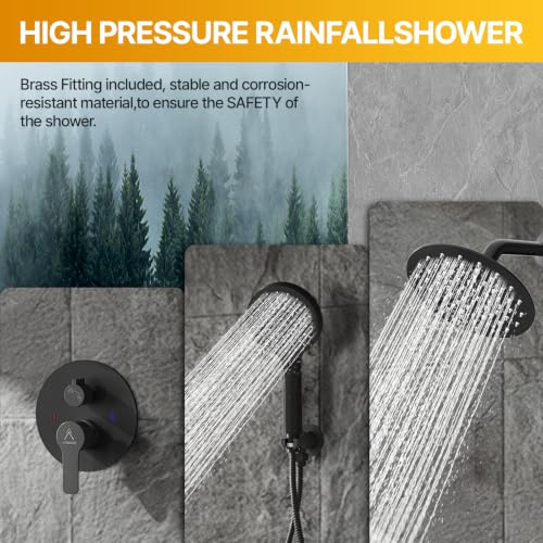JQBQS Shower Faucet Set 12IN Brass Rough-In Valve Body Trim Kit Rainfall Included Handle Accessories Complete 2 Functions with Rain Head and Handheld Bathroom Systems (12'', Matte Black) by JQBQS - Used condition - Image 9