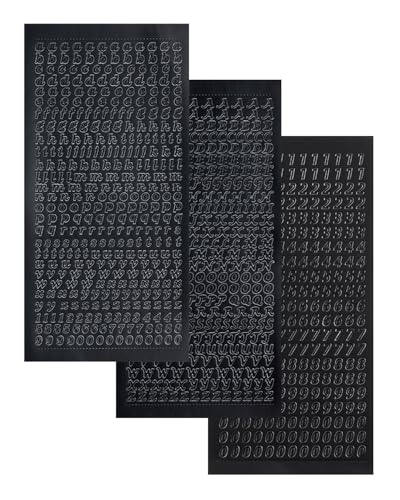 JUKOTA 3 Hojas de Calcomanías de Letras y Números en Resina, Mini calcomanías de Letras Negro, calcomanía de números del Alfabeto para Arte de uñas, Pegatina Alfabeto para Tarjetas de Felicitación