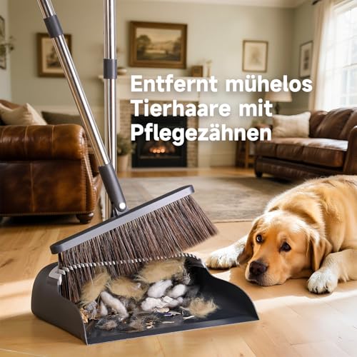 Balai et pelle à poussière manche long réglable avec 2 têtes pour sol