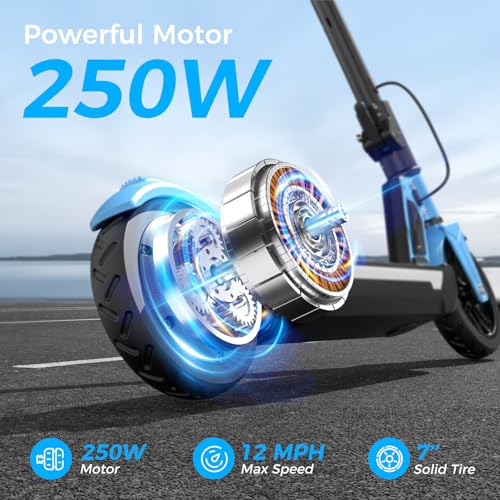 Image of isinwheel S7 Kids Electric Scooter, 250W Adjustable E-Scooter for Ages 8-14 | Foldable kids scooter with Bluetooth speaker, 3 adjustable heights, light-up wheels, cruise control, 3 speed modes for kids