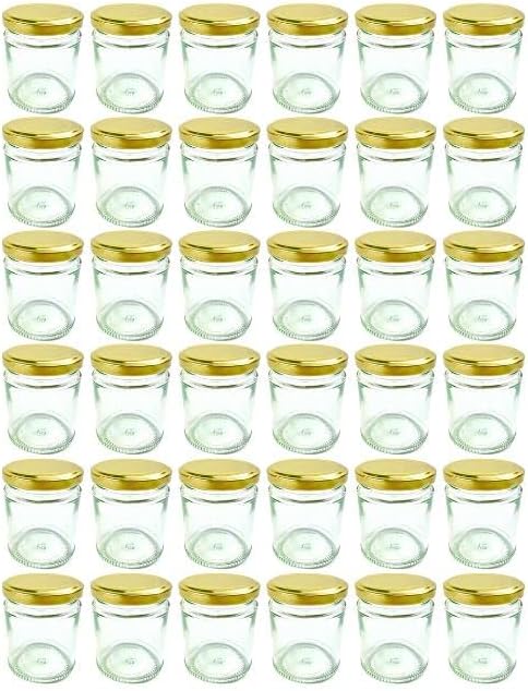 Nutley's 190ml Round Glass Jam Jars with Gold Lids (Pack of 36)