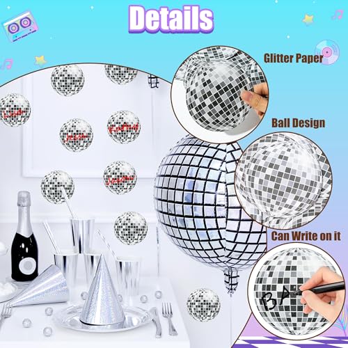 Image of Glitter Disco Ball Cutouts- 100Pcs Silver Discoball DIY Paper Cuts with Glue Points Retro Disco Cutout Bulletin Board for Hippie Party Baby Shower Birthday Classroom Wall Decoration Favors Supplies