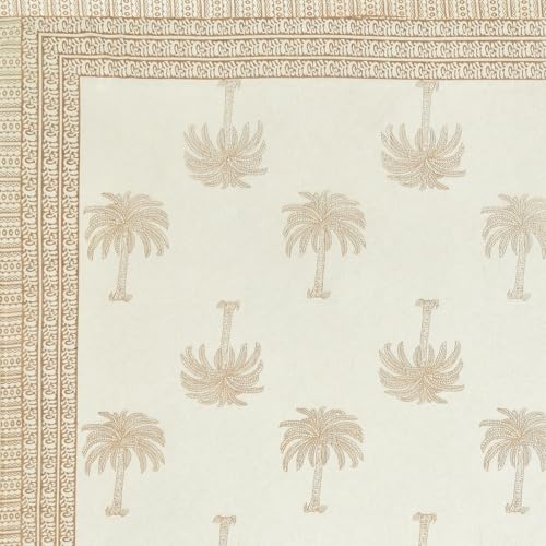 Image of Living Roots Ethnic Jaipur Block Print Double Cotton Bedsheet & 2 Pillow Covers, for Mattress Upto 6 inches Thick, No Colour Bleeding, Ivory Colour, King Size 90 * 108 inches, 120TC (608-B)