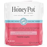 The Honey Pot Company - Herbal Postpartum Pads w/Wings - Infused w/Essential Oils for Cooling Effect, Organic Cotton Cover, & Ultra-Absorbent - Feminine Care - 12ct