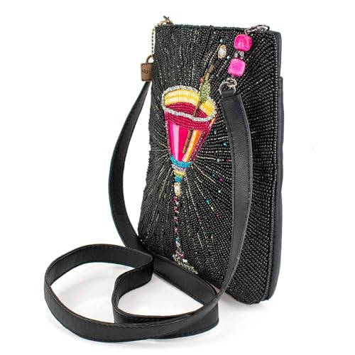 Image of Mary Frances Up and Up Beaded Crossbody Handbag Embroidered Martini Glass Evening Clutch Purse with Removable Strap, Pink