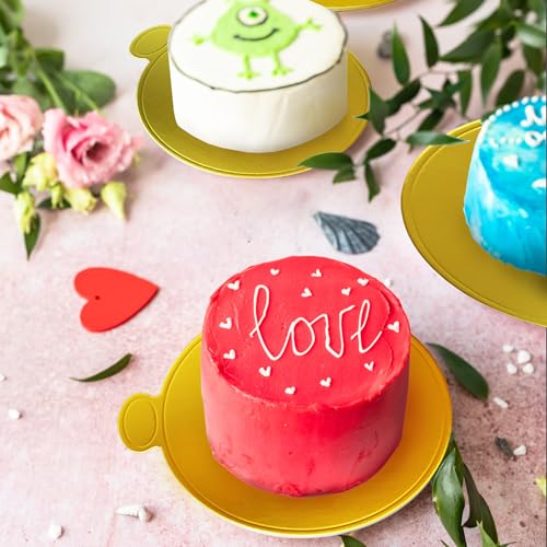 CEWIFO Mini Cake Boards, Gold Cake Boards 100 Pcs Food-Graded Cake Base, Gold Circle Base 3.1 inch Round Paper Cupcake Dessert Displays Tray for Cake DIY, Baking Dessert Party Wedding Birthday