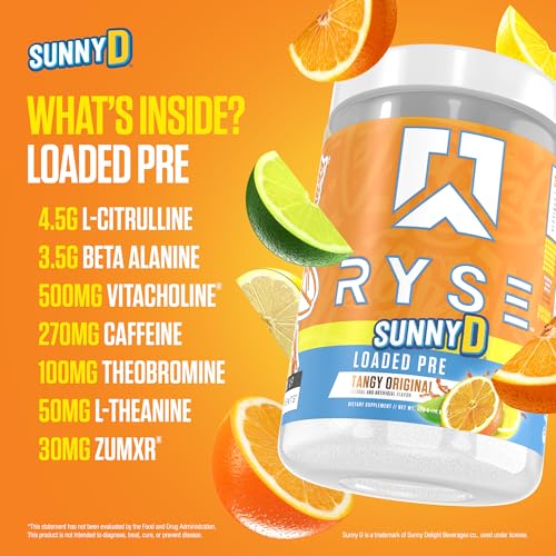 Image of RYSE Loaded Pre Workout Powder - SunnyD Tangy Original - Daily Pre-Workout for Men & Women with 300mg Caffeine, Beta Alanine, and Citrulline for Pump, Focus, and Energy - 30 Servings