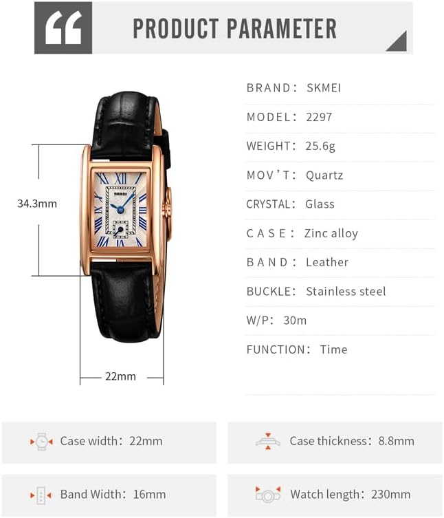 CARLIEN Dress Watch for Women Business Casual Square Ladies Quartz Watch with Genuine Leather Strap - Image 6