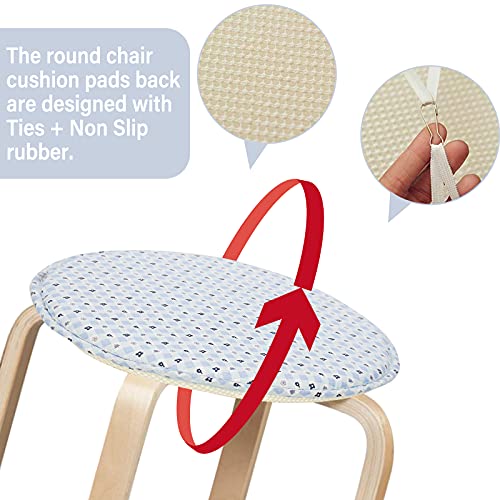 Round Stool Chair Cushions For Kitchen Dining Seat Pads With Ties 4 Pack Non Slip Cushions Pad For High Stool Chairs Bistro Bar Seat 13 Inch, Blue Grid Floral #TOP3