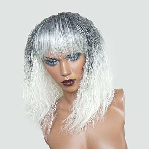 Namecute Kinky Curly Wigs Ombre Gray to White Wigs for Black Women