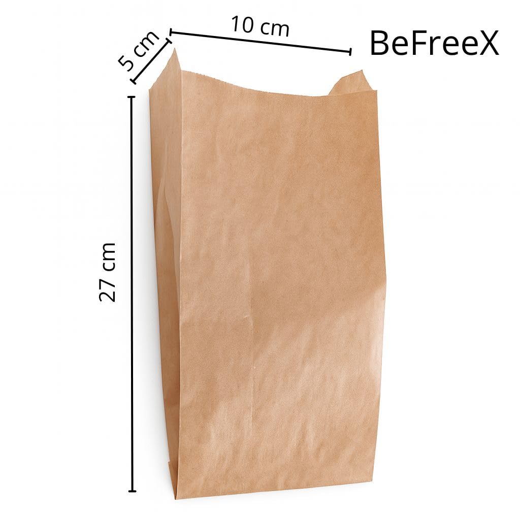 Bolsas de Papel Kraft 10×5×27 cm sin Asas – Caja 1000 Unidades – Ecológicas, Resistentes y Apta para Alimentos – Pan, Bocadillos, Chuches y Regalos – Fabricado en Europa