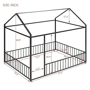 Merax Full Size Metal House Bed Frame with Fence for Kids,Teens,Girls,Boys,Cabin Floor Bed for Bedroom,Black Merax Full Size Metal House Bed Frame with Fence for KidsTeensGirlsBoysCabin Floor Bed for BedroomBlack