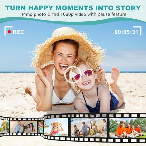 Image of BIGASUO Digital Camera FHD 1080P 44MP Compact Camera 16X Digital Zoom Camera Small Easy Operation Image Stabiliser with 2 Batteries for Children Beginners Boys Girls Black (1496) (Black, B15)