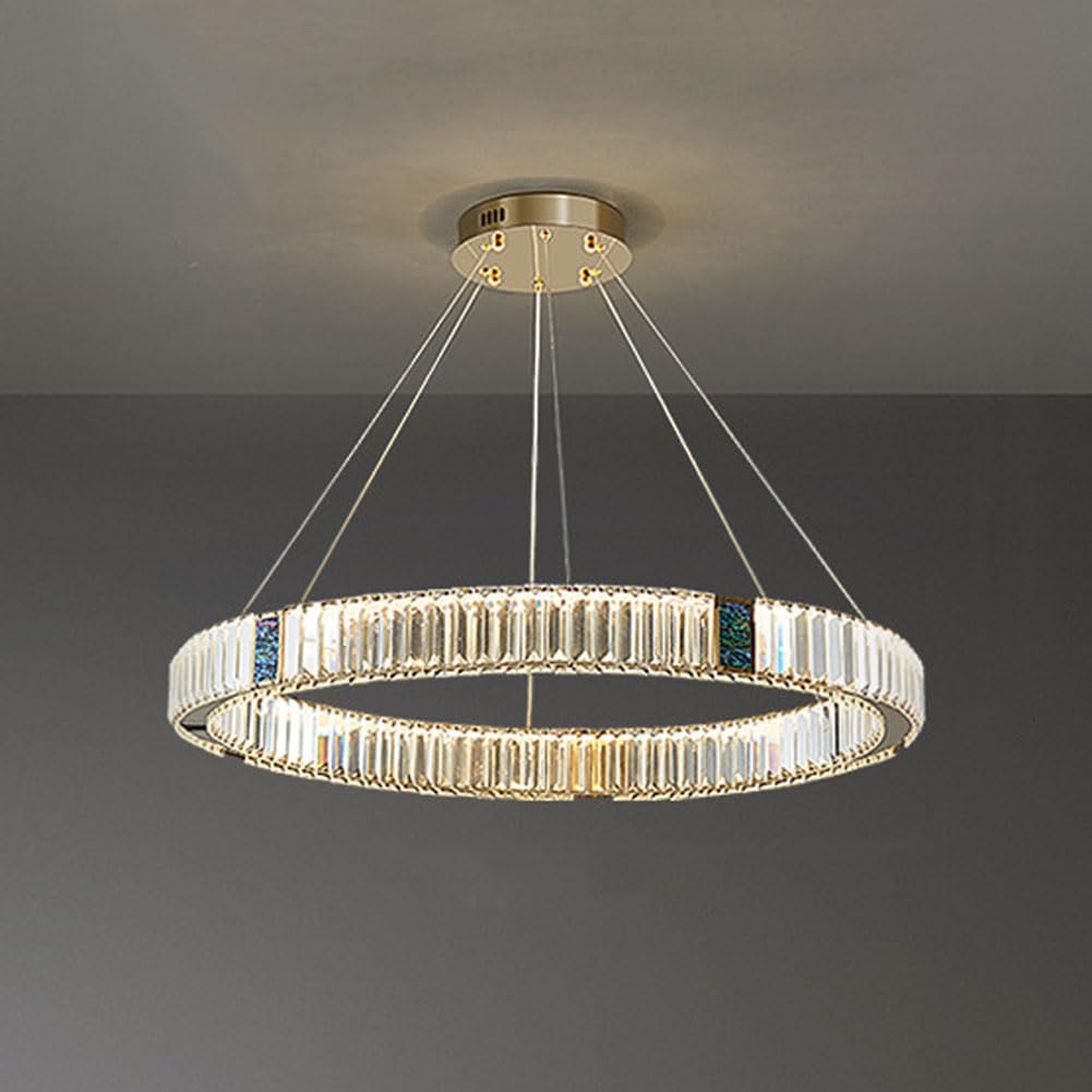 KXEcoLife LED Italian light luxury crystal chandelier, simple circle modern lamp, for living room bedroom dining lamps and lanterns,40cm