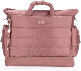 Itzy Ritzy Dream Weekender Bag; Lightweight Travel & Hospital Bag Made of Puffer Style Material, Features Base Compartment, 12 Pockets, Shoulder Strap & Luggage Attachment, Canyon Rose