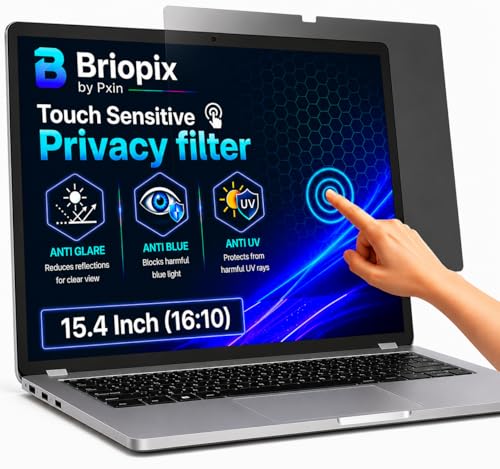 Image of Briopix Aura 15.4 Inch (16:10) | Touch Sensitive Privacy Screen | Anti Blue | Anti Glare | UV Block & BLUVLIGHT Block Layer | Privacy Filter compatible with HP /Dell /Lenovo /Asus /Acer