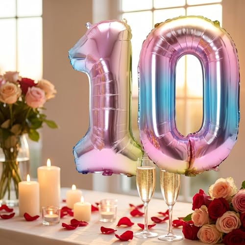 Image of YPSelected 32 Inch Large Foil Helium Number Balloon Birthday Wedding Party 0-9 (Rainbow, 1)