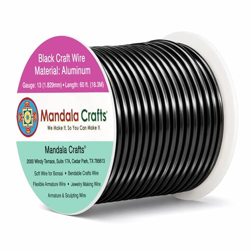 Image of Mandala Crafts 13 Gauge Black Anodized Aluminum Craft Wire, 60 FT | Colored, Flexible, Bendable, for Bonsai, Armature, Sculpting, Wire Wrapping, Jewelry Making, Weather & Tarnish Resistant