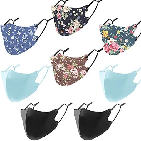 HMIAO Face Mask - Reusable Cloth Face Masks Washable with Adjustable Ear Loops -Protective Breathable Face Cover for Men and Women(8 Pack, Style A) Cover