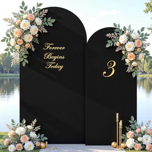 Image of Black Arch Cover 7.2 and 6ft Black Arch Backdrop Cover Set of 2 Spandex Wedding Arch Stand Covers for Birthday Party Baby Shower Bridal Shower Wedding Ceremony Banquet Photo Background Decorations
