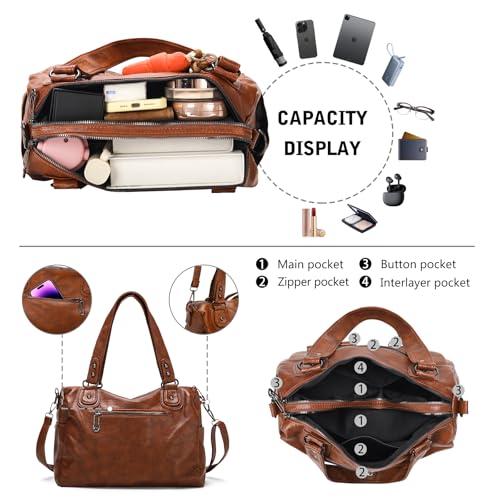 Bolso Satchel de Cuero para Mujer con Asa Superior miniatura 5