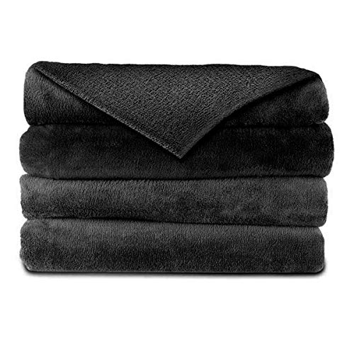 Sunbeam Electric Heated Throw Blanket Velvet Plush Washable with 3-Heat Setting Auto-Off Controller, Charcoal Black