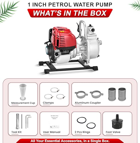 Image of DVI 35CC 4 STROKE 1.5HP PORTABLE PETROL WATER PUMP (1 INCH) WATER PUMP ADVANCED TECHNOLOGY PETROL ENGINE 3600 RPM USED FOR AGRICULTURE, WATER LIFTING, LOW FUEL CONSUPTION | LONG RUNNING LIFE.