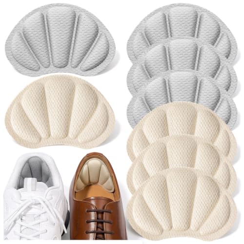 Image of Shoe Heel Inserts, 8 Pcs Mesh Self-Adhesive Heel Cushion Pads for Back of Heel, Heel Cushion Inserts Prevent Shoes Too Big for Women Men, White Gray