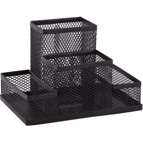CABLEPELADO Organizador de escritorio lápices y notas metálico, Portalápices metálico, Soporte para útiles de escritura, Organizador de escritorio multiuso, 15 cm de largo x 10 cm alto, Negro