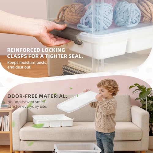 Image of 17 QT Clear Stackable Craft Storage with 1 Removable Fixed-Compartment Tray, Craft Organizers and Storage for Painting, Coloring Book & Playdoh Supplies, 2 Packs