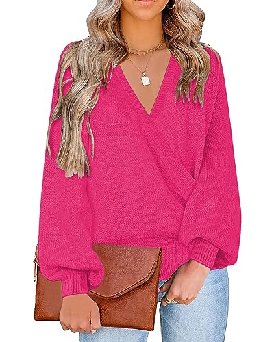 Image of LookbookStore Women's Knit Long Sleeve Faux Wrap Surplice V Neck Sweater Top